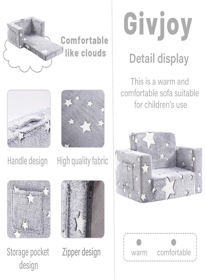 Givjoy Toddler Chair Plush Kids Couch, 2-in-1 Comfy Armchair Removable and Washable Cover Carrying Handle, Convertible Reading Chair Toddler Couch for Girls and Boys, Glow in The Dark Grey Star - Image 5